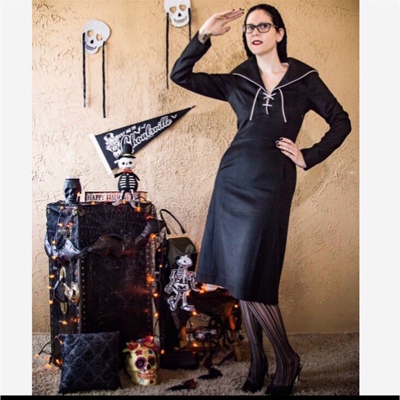 ULLA JOHNSON Black Wool Cashmere Sailor Nautical Dress - Picture 2 of 9